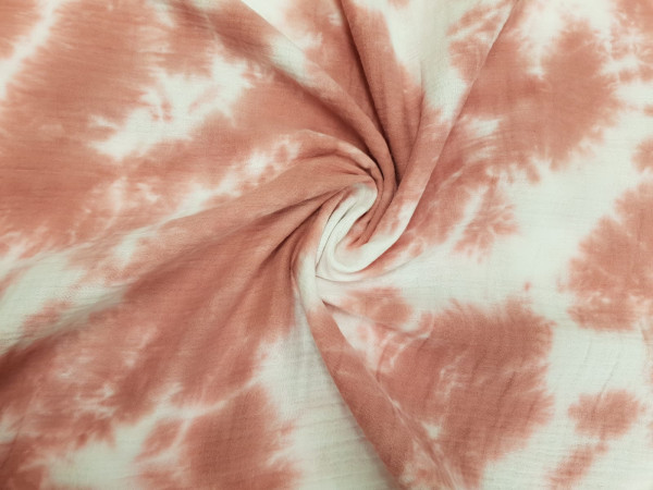TETRA tkanina, dvoslojna- potisk batik, umazano roza barva