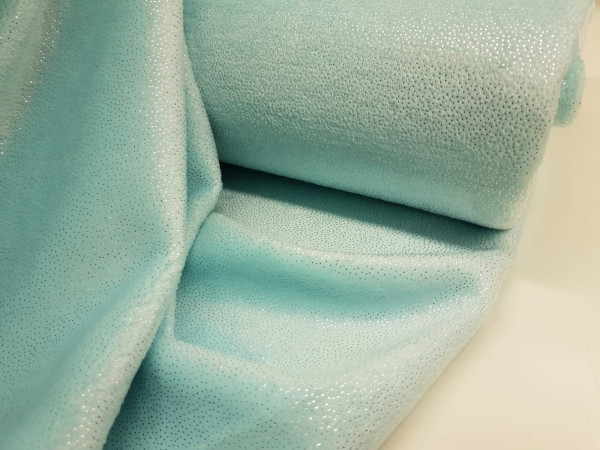 termovelur, colar, fleece- nežna ledena mint turkizna s potiskom srebrnih pikic