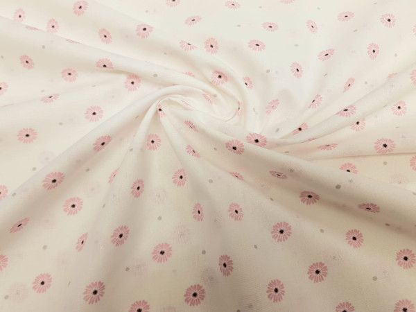 Bombažno platno- roza rožice na beli podlagi