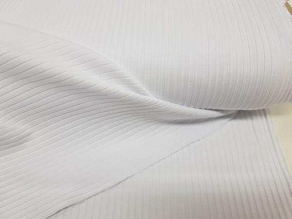 Bombažni rebrast jersey, rib jersey, širine 8mm-bela 