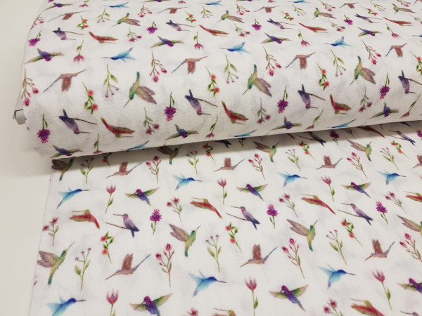 TETRA tkanina, dvoslojna- kombinacija ptički in vejice na off white osnovi, kombinacija k patchwork