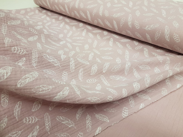 TETRA tkanina, dvoslojna- bela peresa na umazano roza osnovi