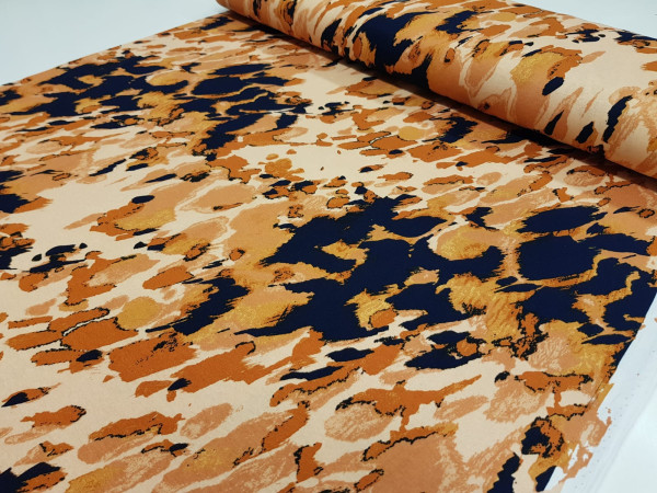 Jersey viskoza- abstraktni vzorec, prelivajoči oranžno modri odtenki