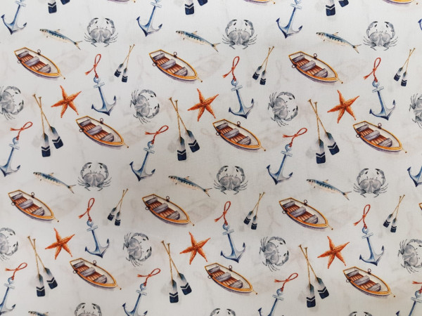 Bombaž, poplin, morski- morski motivi na sivkasto modri barvi, ZADNJI KOS