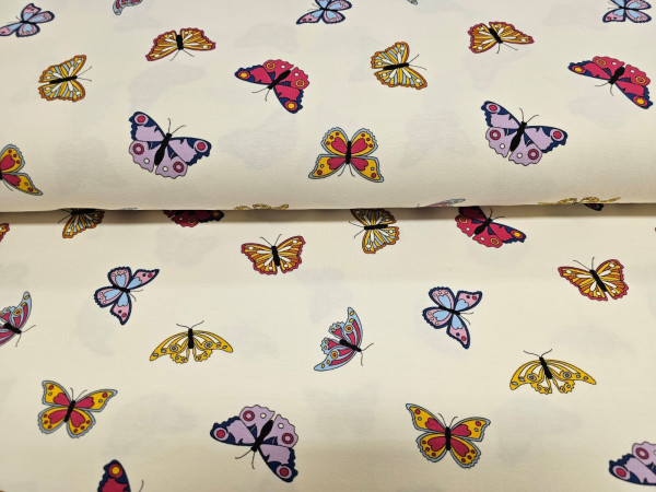 Bombažni jersey- pisani metulji na smetana osnovi