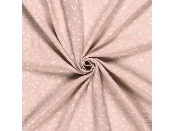 TETRA tkanina, dvoslojna- bele mešane rožice, svetlo umazano roza