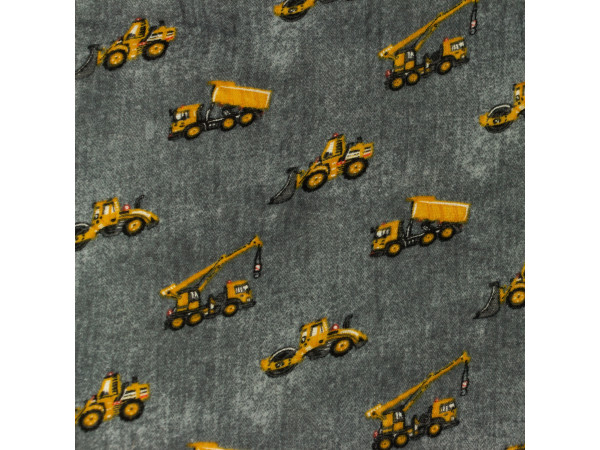 TETRA tkanina, dvoslojna, manj krepasta varianta- rumeni bagerji na grafitno sivi osnovi