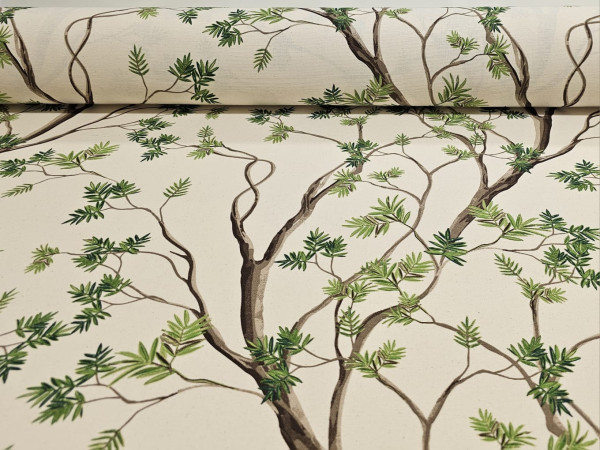 Dekor, lažji - potisk listnatih razvejanih dreves, natur svetla osnova