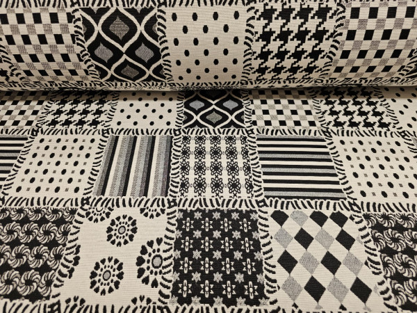 Dekor gobelin - črno beli patchwork, širina 280cm