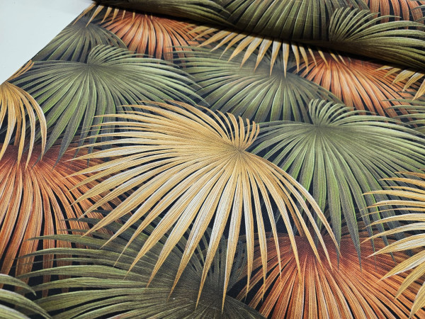 Bombažno platno, Panama oxford- veliki palma listi na temni osnovi, širina 140cm