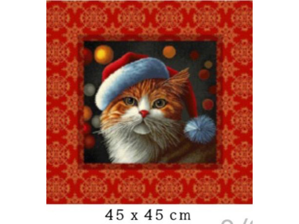 Dekor,gobelin - PANEL,božični motiv, mucek z božično kapo