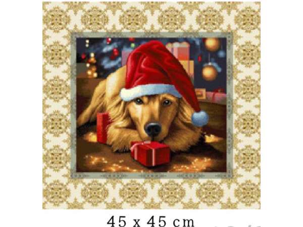 Dekor,gobelin - PANEL,božični motiv, kužek z božično kapo