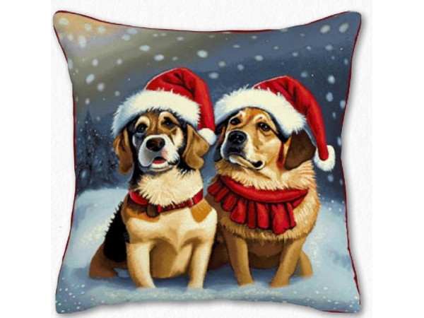 Dekor,gobelin - PANEL,božični motiv, kužka z božično kapo