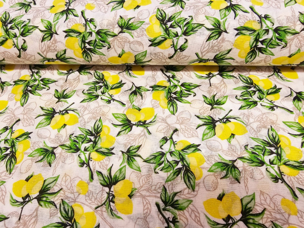Bombažno platno, poplin- limonce na beli osnovi