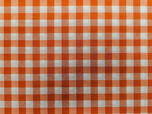 Dekor - oranžno in beli 1,50cm karo, širina 280cm.
