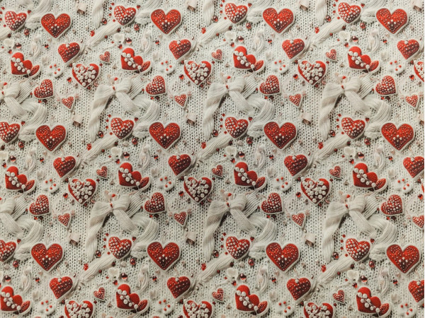 Bombažno platno, poplin, digitalni - potisk rdečih src, valentinovo, ZADNJI KOS