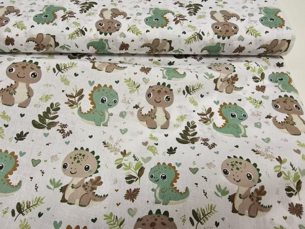 Bombažno platno- prikupni dinozavri na beli osnovi, ZADNJI KOS