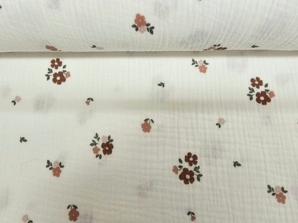 TETRA tkanina, dvoslojna- šopek rožice off white beli osnovi