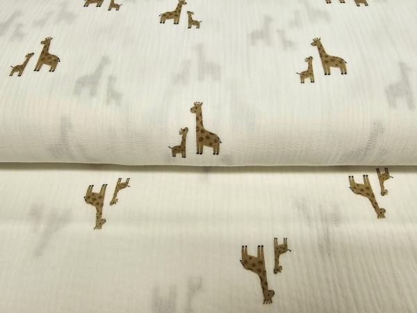 TETRA tkanina, dvoslojna- žirafe na off white beli osnovi