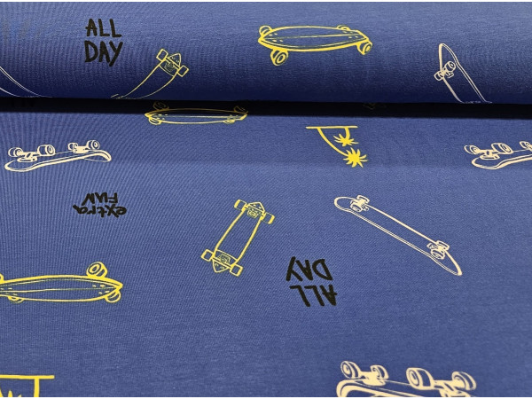 Bombažni jersey- rolke na indigo modri osnovi