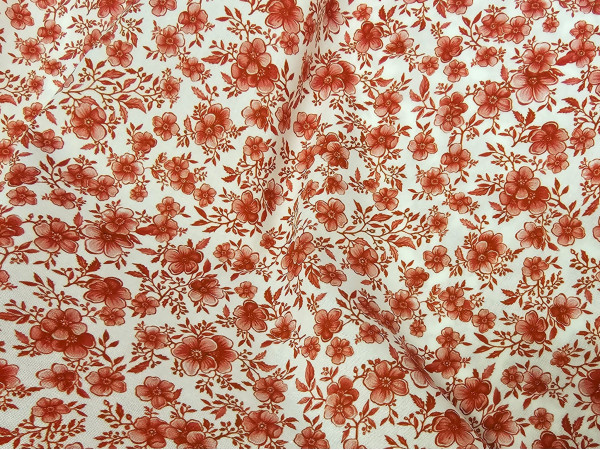 Bombažno platno, poplin- rdeče drobne cvetoče rožice, bela osnova, ZADNJI KOS