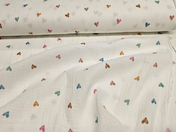 TETRA tkanina, dvoslojna- srčki na off white beli osnovI, ZADNJI KOS