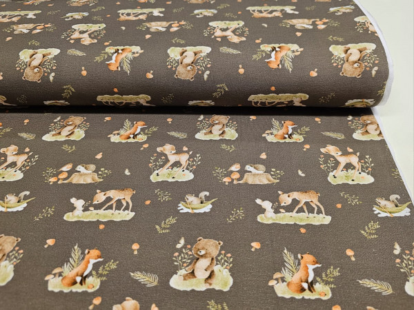 Bombažni jersey-gozdne živali na topli rjavi osnovi, ZADNJI KOS