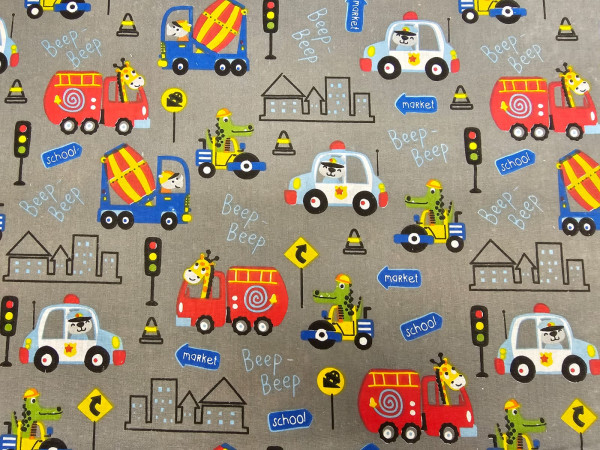 Bombažno platno- mestni promet na sivi osnovi, ZADNJI KOS