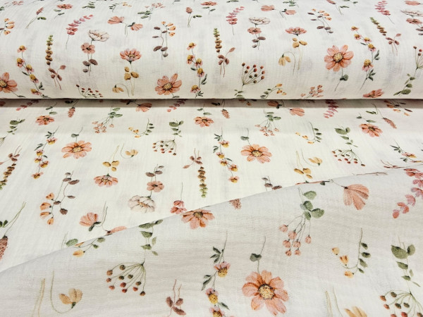 TETRA tkanina, dvoslojna- travniške rože na smetana osnovi, ZADNJI KOS