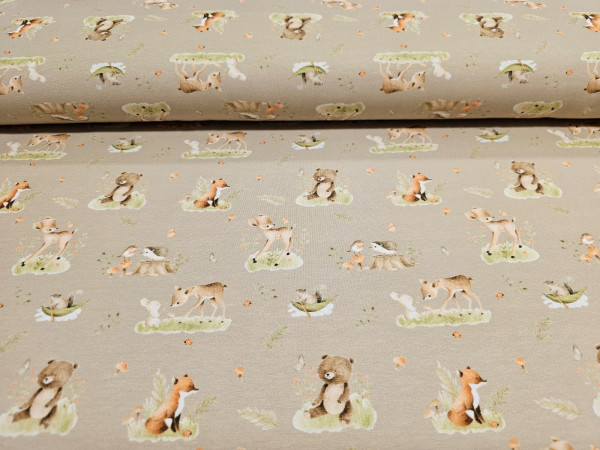 Bombažni jersey-gozdne živali na srednje rjavi osnovi