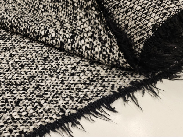Debelejši tvid, bukle, UNIKAT- črno bela  kombinacija