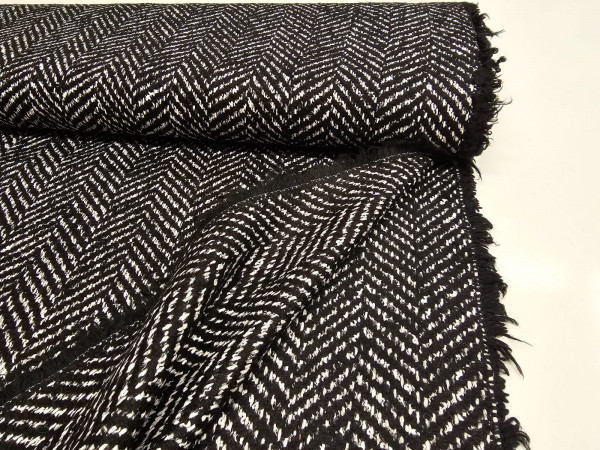 Tvid, široka ribja kost, mešanica volne- črno bela kombinacija