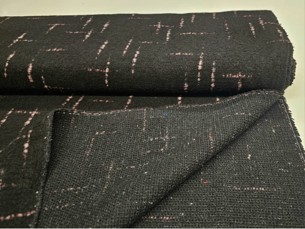 Debelejša tkanina, mešanica - črna osnova, umazano roza nitke