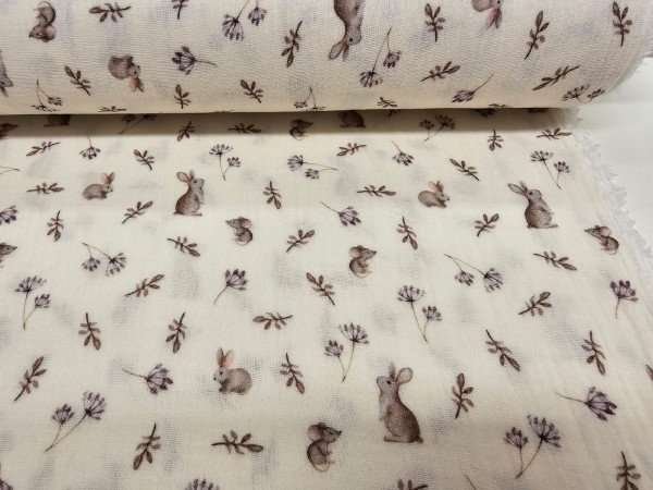 TETRA tkanina, dvoslojna- zajčki in miške na svetli osnovi