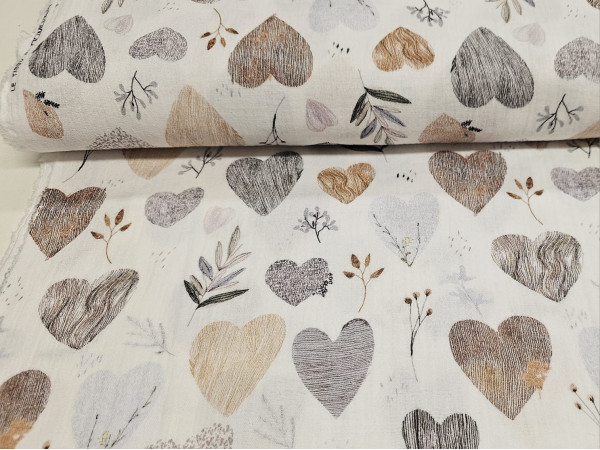 TETRA tkanina, dvoslojna- srčki in vejice rož na beli osnovi, ZADNJI KOS