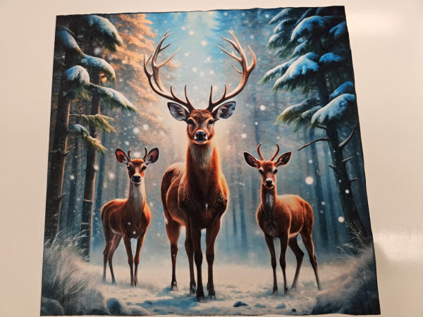 Dekor,gobelin - mehak, plišast, motivi jelenov v snegu, 50x50