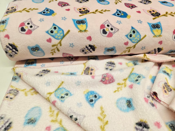 termovelur,velur, coral, fleece- pisane sovice na puder roza osnovi