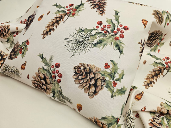 Dekor- lažji dekor, digitalni, ga ni potrebno likati- božični motiv, storži na off white osnovi