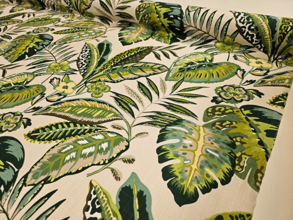 Bombažno platno, Panama oxford- večji zeleni listi, svetla osnova