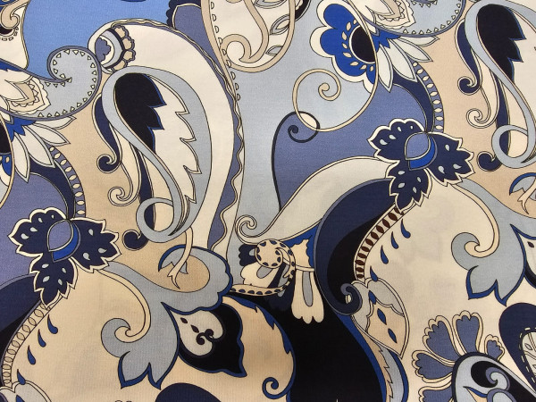 Jersey viskoza- kašmir vzorec v modrih in belih odtenkih