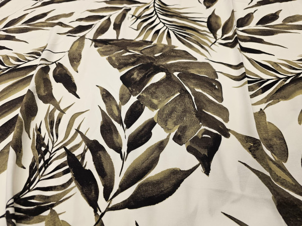 Viskozna tkanina- veliki temno zeleni listi na beli osnovi