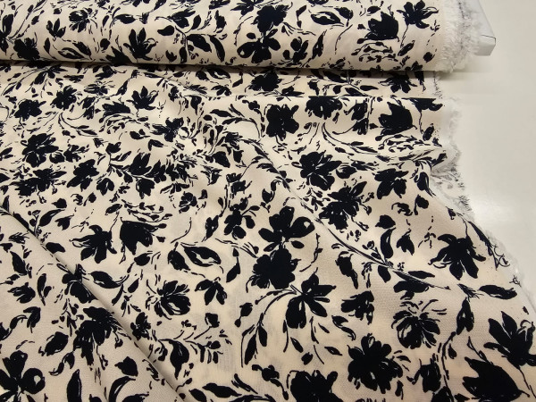 Viskozna tkanina- male črne rožice na bež podlagi