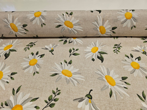 Dekor, lažji - marjetice z rumeno, na natur osnovi