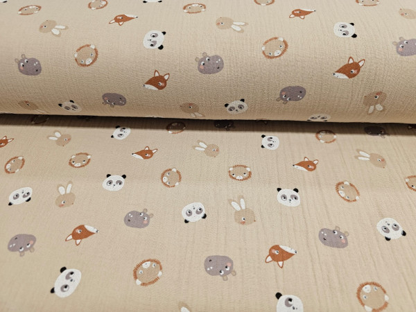 TETRA tkanina, dvoslojna- gozdne živali na svetlo bež osnovi