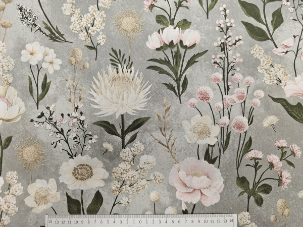 Bombažno platno- rože na sivi osnovi, ZADNJI KOS