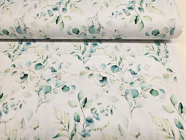 Bombažni jersey,digitalni- listki na beli osnovi, ZADNJI KOS