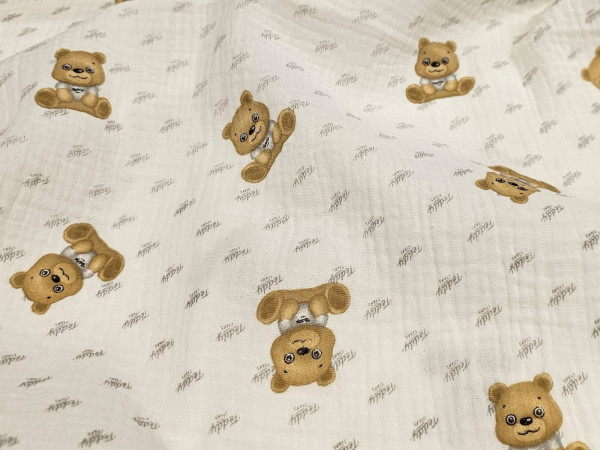 TETRA tkanina, dvoslojna- medvedki  na off white osnovi