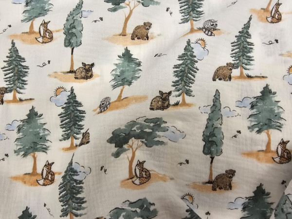 TETRA tkanina, dvoslojna- gozdne živali na off white osnovi