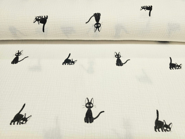 TETRA tkanina, dvoslojna- mačke na off white osnovi