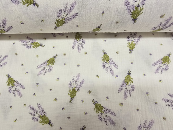 TETRA , GAZA ,tkanina, dvoslojna- lavanda, sivka na off white osnovi